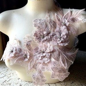 BLUSH PINK 3D Applique Beaded for Lyrical Dance, Ballet, Couture Gowns F90
