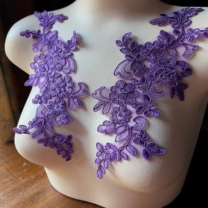 SECONDS Purple Lace Applique Pair  for Lyrical Dance, Bridal, Capes, Veils, Costume Design PR 377