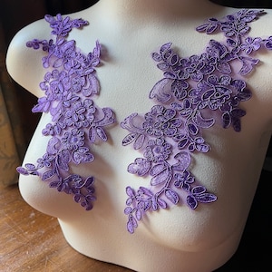 SECONDS Purple Lace Applique Pair  for Lyrical Dance, Bridal, Capes, Veils, Costume Design PR 377