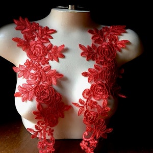 SECONDS - RED Lace Applique Pair Large for Lyrical Dance, Bridal, Capes, Costume Design PR 379