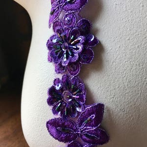 12" PURPLE Beaded Applique Trim 12"  for Lyrical Dance, Costume or Jewelry Design, Crafts TR 249