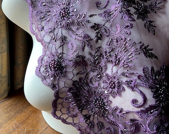 PLUM PURPLE Beaded Lace Trim for Lyrical Dance, Headbands, Sashes, Costume Design  F116