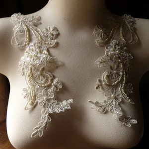 GOLD CHAMPAGNE Appliques Beaded Lace Pair for Lyrical Dance, Ballroom Dance, Costumes, Bridal, Bridesmaids Sashes PR 114