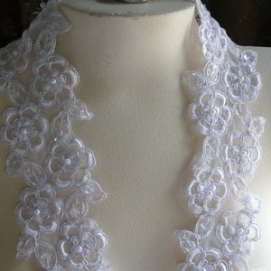 White Beaded Lace Trim with Faux Pearls for Bridal, Garter Trim, Appliques, Veils, Costumes BL 4001 white