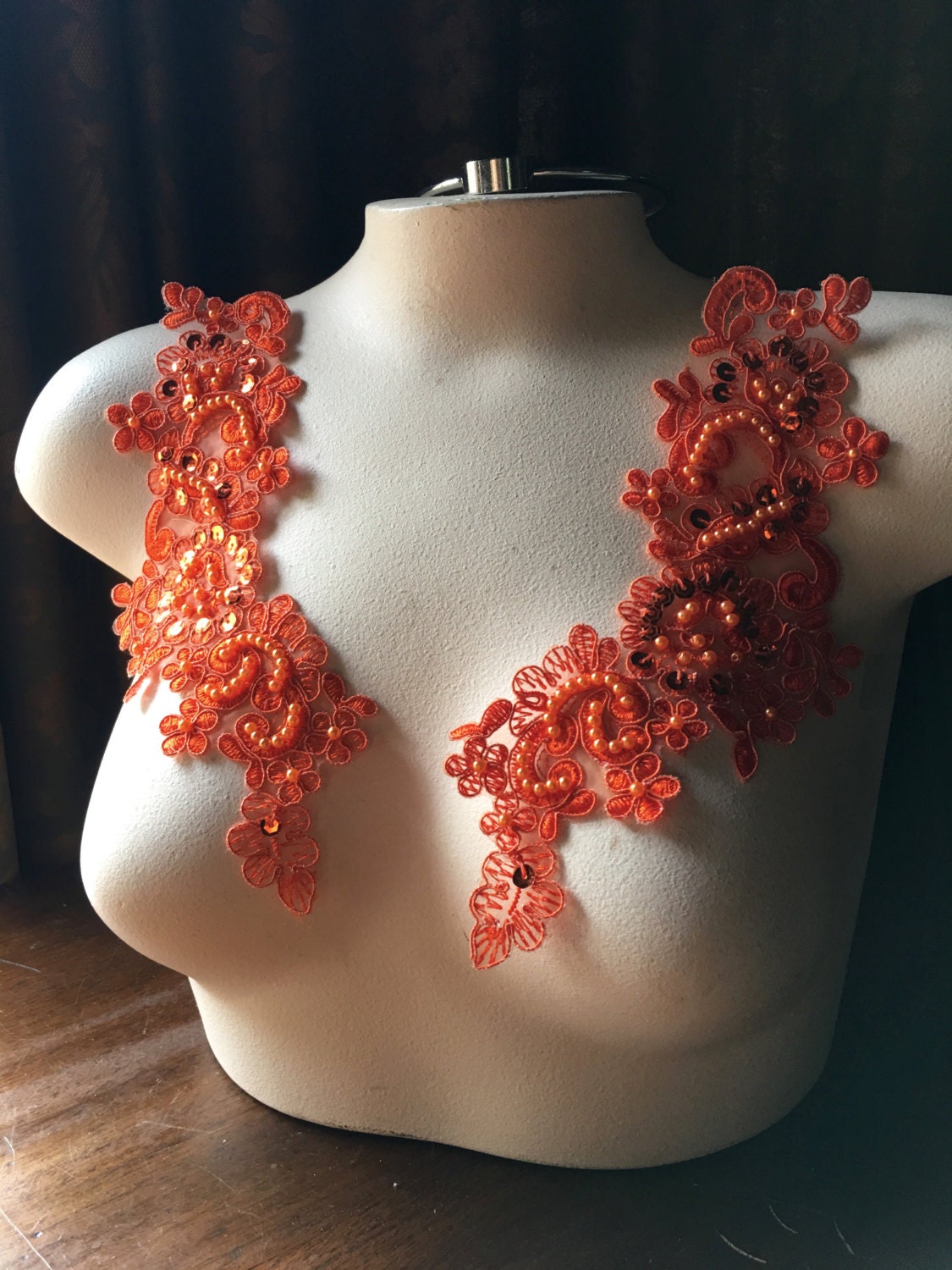 オレンジビーズレースアップリケペア：リリカルダンスコスチューム装飾