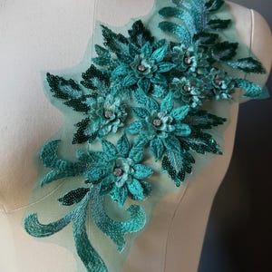 SALE - TEAL 3D Applique , Beaded, Embroidered with Rhinestones for Lyrical Dance, Ballet, Couture Gowns F76