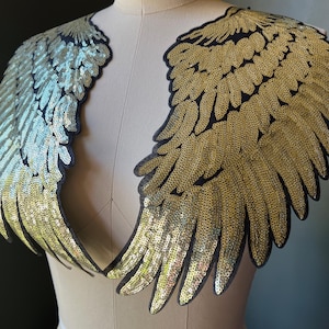 Par de alas con cuentas doradas y apliques de encaje para danza lírica, prendas de vestir y diseño de vestuario. Planchar 28.