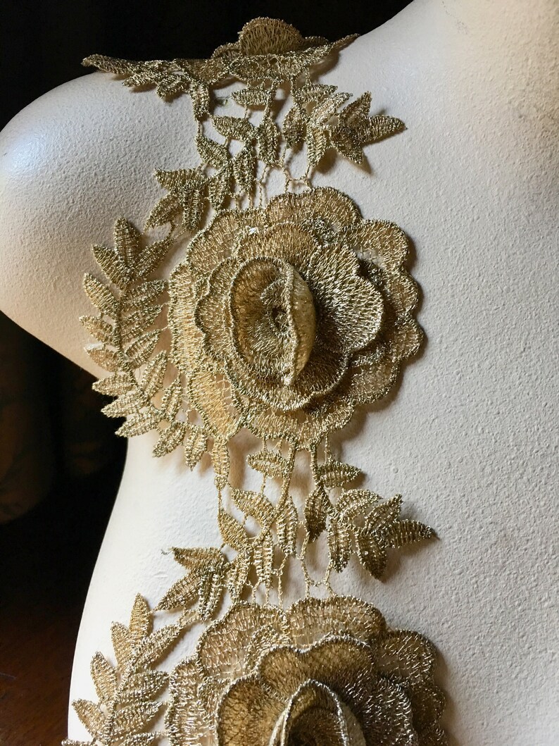 Gold Flowers Applique Lace in Antique Gold Metallic for Grad Etsy