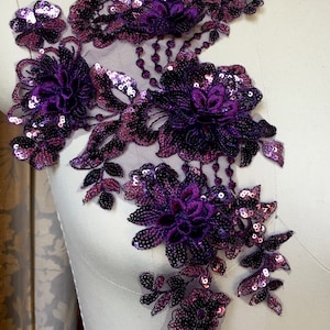 PURPLE 3D Applique Beaded for GRAD, Lyrical Dance, Ballet, Couture Gowns F115 image 7