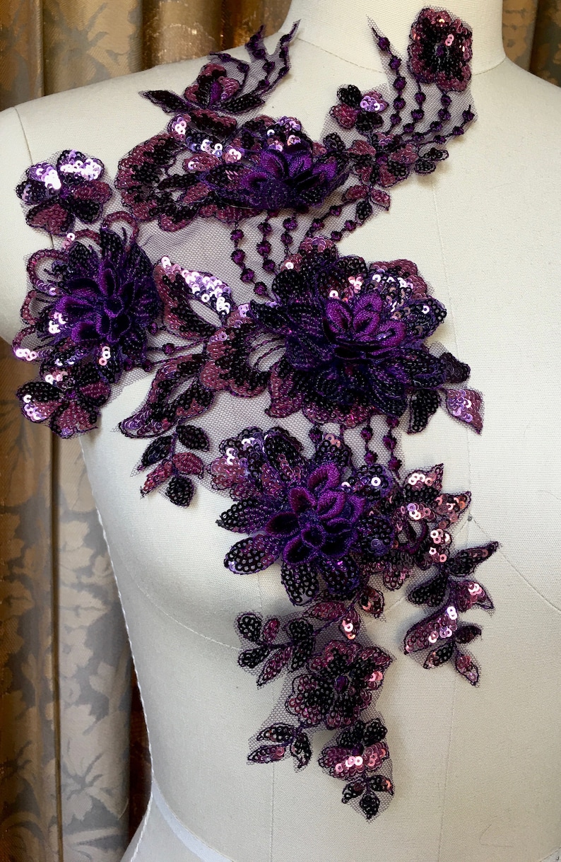 PURPLE 3D Applique Beaded for GRAD, Lyrical Dance, Ballet, Couture Gowns F115 image 7