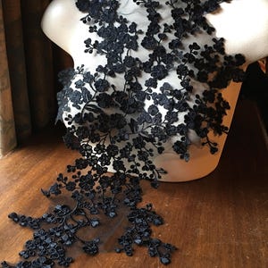 Black Floral Lace Applique: Illusion Gown Embellishment (22.5" Long) BLA 518