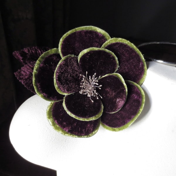 Plum & Green Rose Velvet Millinery Flower for Bridal, Hats MF 110