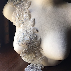 5 Gold Beaded Lace Applique Flowers Trim for Bridal, Lyrical Dance or Ballet Costumes, Garments BRI 15 gold
