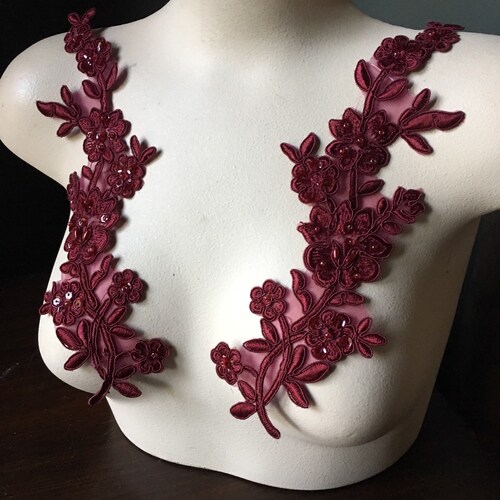 BURGUNDY Applique Beaded Lace Pair for Lyrical Dance Ballroom Etsy