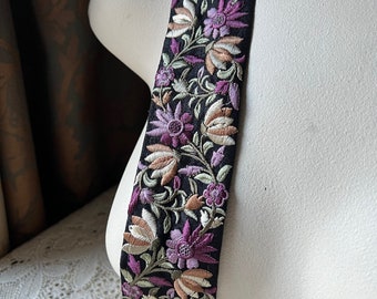 PURPLE & BLACK Silk Sari Trim Embroidered for Garments, Costume Design, Crafts, Junk Journals TR 353