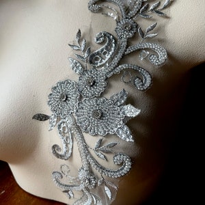 Silver Pewter Beaded Applique: Rhinestone Flower, Dance Garment CA 978 #2