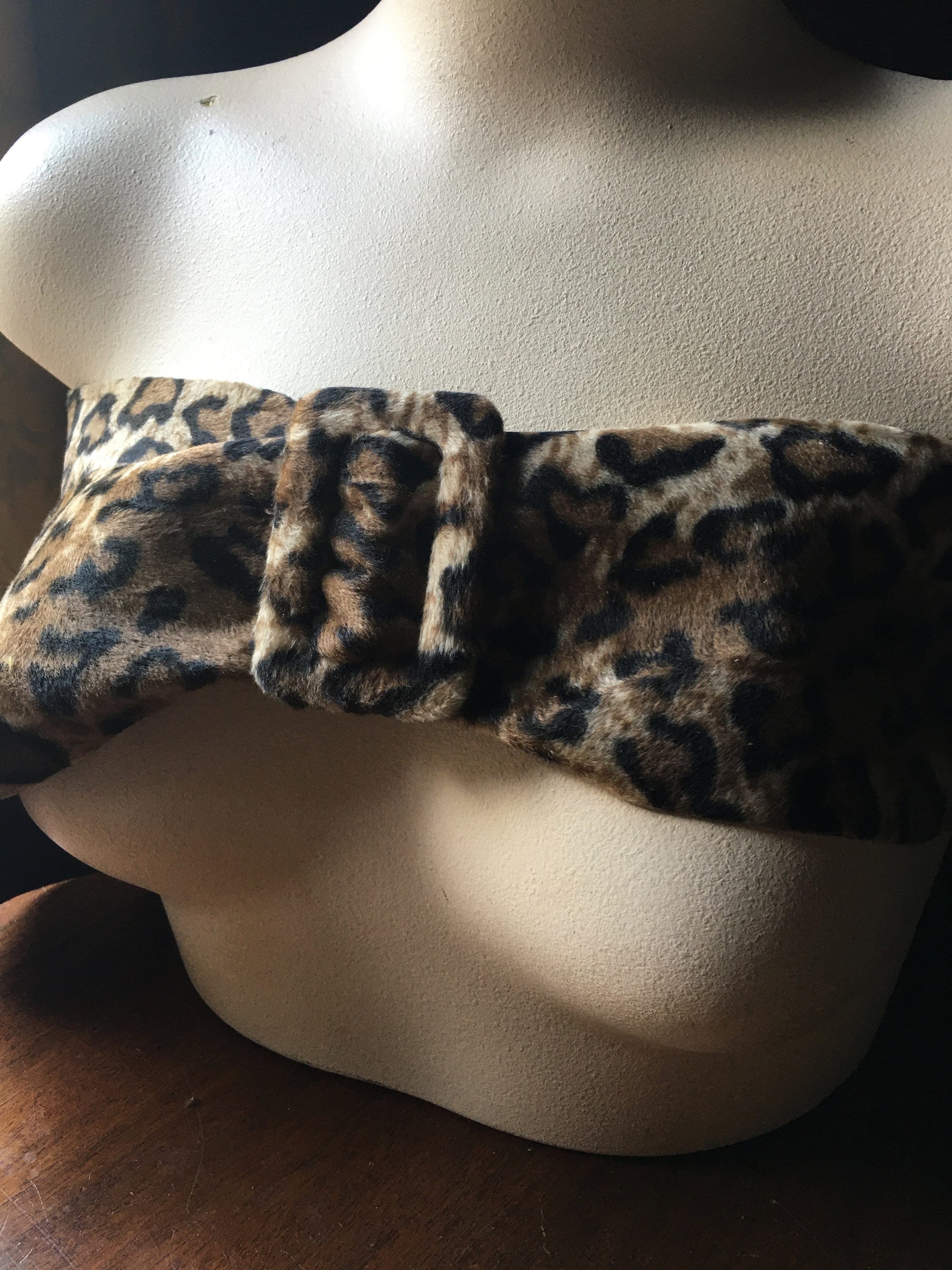 Faux Fur Leopard Print Wide Waist Tie Belt Western Cowgirl Style Women main image 2