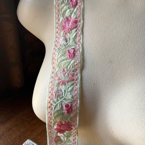 Embroidered Sari Trim: Pink & Green Boho Garments, Crafts (2&quot; Wide) TR 306 NDL