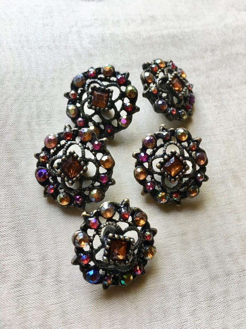 5 Rhinestone Buttons 34 34L Colored Stones for Bridal Jewelry or Costume Design