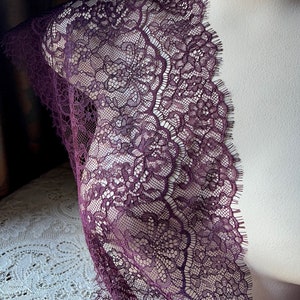 PLUM Chantilly Lace EYELASH Lace for Lingerie, Veils, Garments CH 48