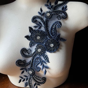 NAVY BLUE Beaded Applique for Lyrical Dance, Bridal, Ballet, Headbands, Garments CA 978