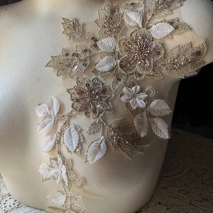 GOLD 3D Applique Beaded Lace #2 for Lyrical Dance, Ballet, Ballroom, Couture Gowns F208-2