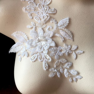 WHITE 3D Applique Sequined for Lyrical Dance, Ballet, Couture Gowns F75