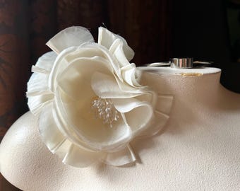 IVORY Silk Flower Millinery Rose with Pleated Petals:  Bridal, Hats, Corsages, Floral Design