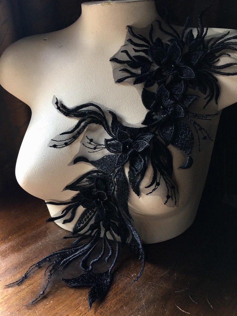 BLACK 3D Applique Lace for Grad Gowns, Lyrical Dance, Ballet, Couture Gowns F73 image 4