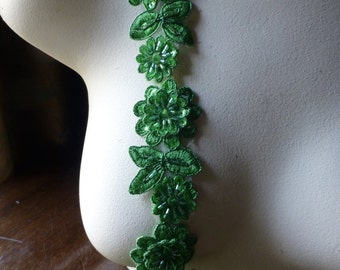 12" Kelly Green Beaded Applique Trim 12"  for Lyrical Dance, Costume or Jewelry Design, Crafts TR 249 kg