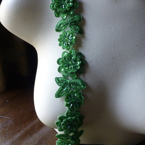 12" Kelly Green Beaded Applique Trim 12"  for Lyrical Dance, Costume or Jewelry Design, Crafts TR 249 kg