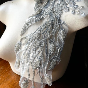 SILVER Bird Phoenix Applique #1 Beaded Lace for Lyrical Dance, Ballet, Couture Gowns F158-1
