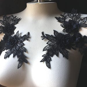 PAIRE d'appliques en dentelle 3D NOIRE pour costumes de paroles ou de ballet, vêtements, mariée F6