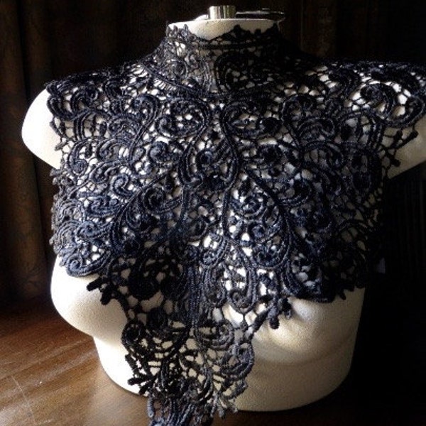Black Lace Applique Venise Lace for Lyrical Dance, Garments, Costumes, Cosplay, Steampunk, Goth NAC 7b