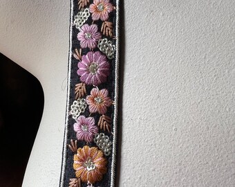 BLACK & PINK Silk Sari Trim Embroidered for Garments, Costume Design, Crafts, Junk Journals TR 371