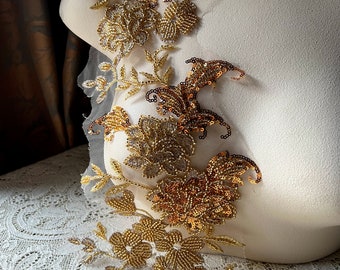 BRIGHT GOLD Applique Beaded for Lyrical Dance, Ballet, Couture Gowns F216