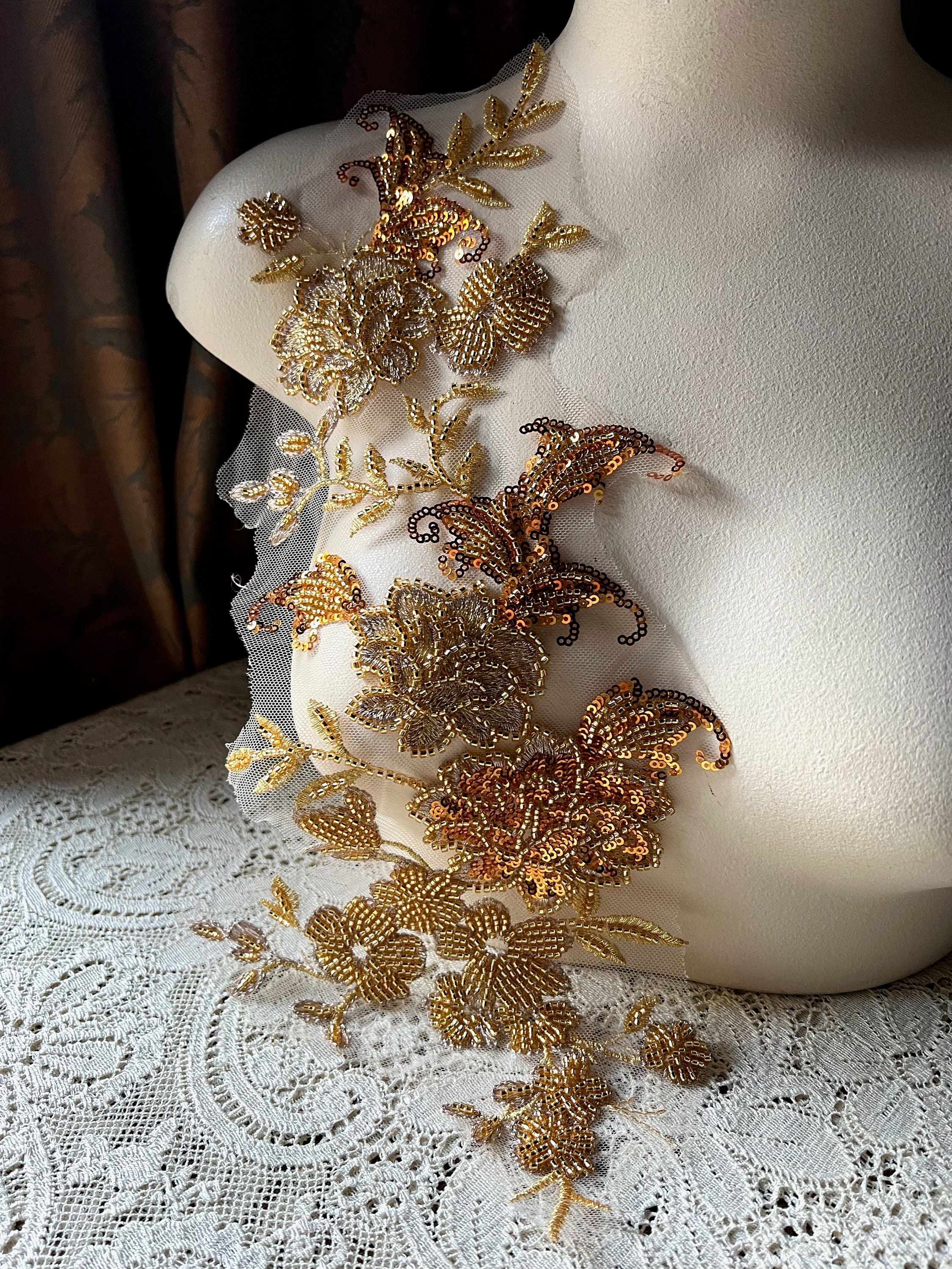 gold beading for dresses BRIGHT Applique Beaded Lyrical Dance, Ballet, Couture Gowns F183 Cape