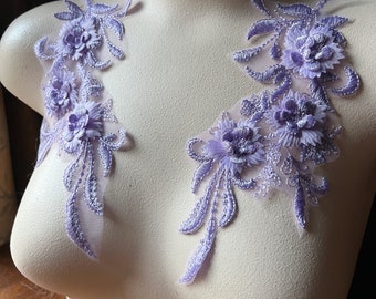 LILAC 3d Lace Applique PAIR for Lyrical or Ballet Costumes, Garments, Bridal F141