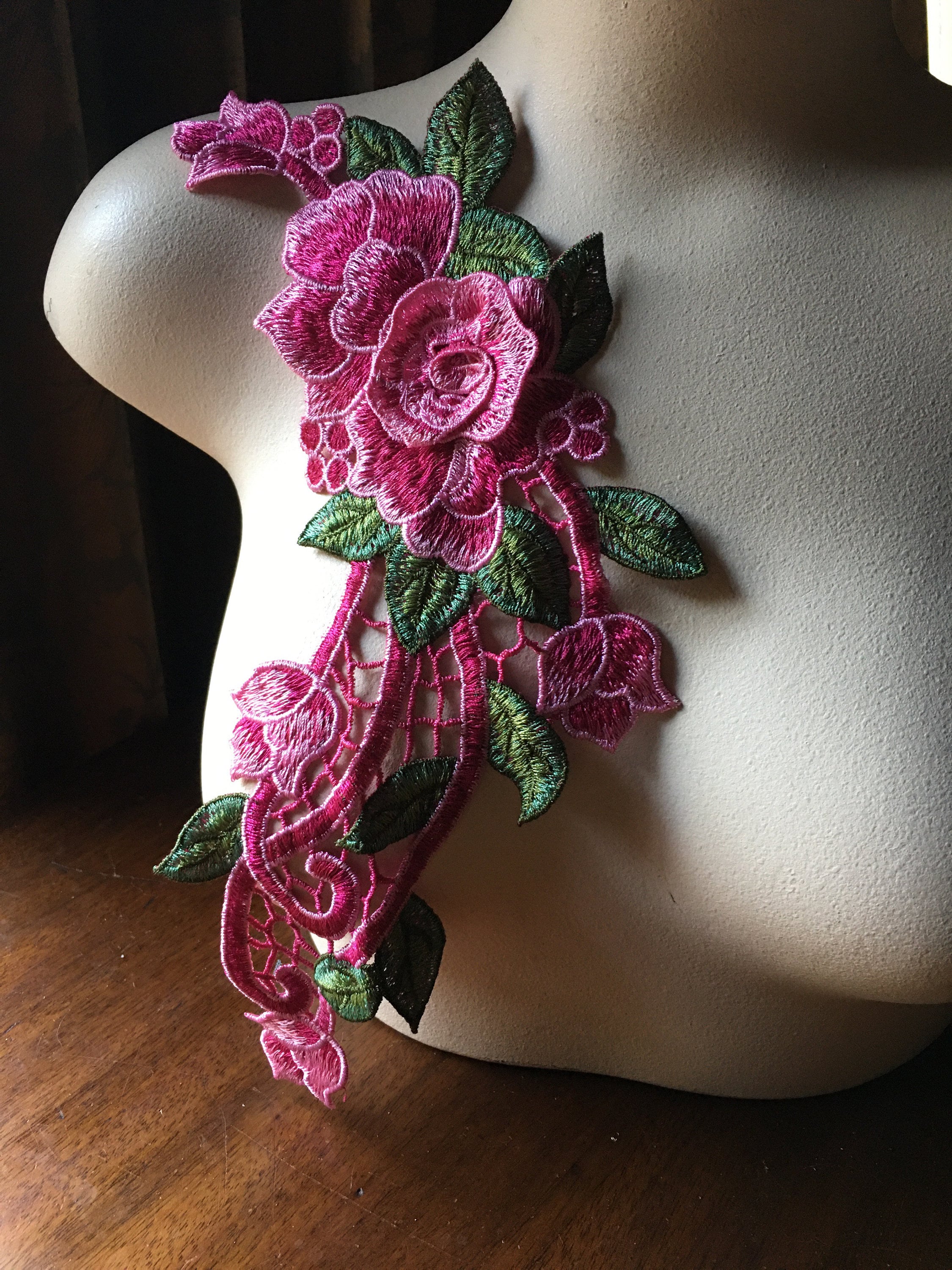 Fuchsia Pink 3D Rose Applique: Floral Costume Design (13 