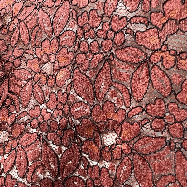 Orange Rust Lace Fabric Alencon Lace for Dresses, Skirts, Gowns, Bridal, Costumes