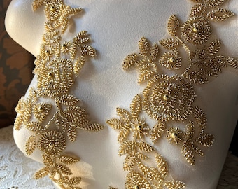 GOLD Applique PAIR Beaded Lace for GRAD, Prom, Lyrical Dance
