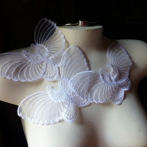 3 WHITE Butterfly Appliques in Organza for Bridal, Garments, Costume Design  BF 103