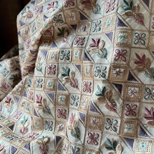 Embroidered Sequined Silk Fabric: Ivory Floral Fat Quarter, Rococo Vests FQ 59 ivory