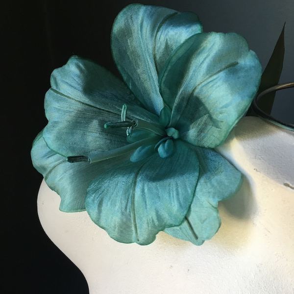 TEAL Silk Hibiscus Lily Vintage Flower for Bridal, Derby, Ascot, Corsages, Millinery MF 286
