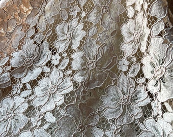 1/2 yd. BLUSH BEIGE Lace Chantilly Alencon Corded Lace Fabric for Bridal, Mother of the Bride, Gowns, Skirts, Costumes