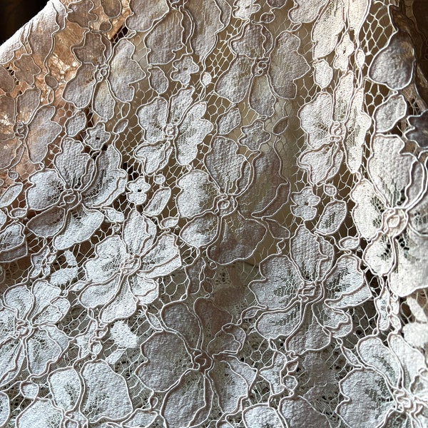 1.75 yds BLUSH BEIGE Lace Chantilly Alencon Corded Lace Fabric for Bridal, Mother of the Bride, Gowns, Skirts, Costumes