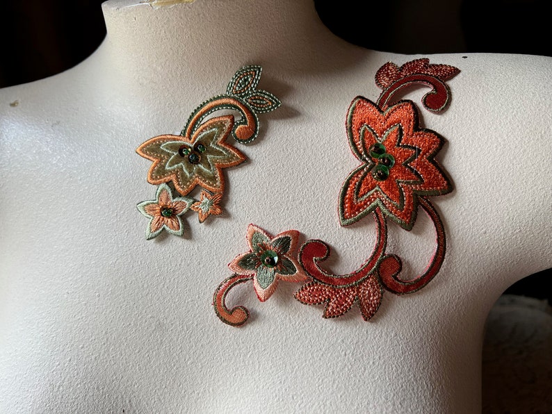 ORANGE & GREEN Appliques Iron On for Garments, Lyrical Dance, Costume or Jewelry Design IRON 86 image 2