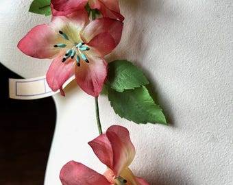 Vintage Rusty Red Silk Clematis Flowers: German Millinery Supplies MF 42