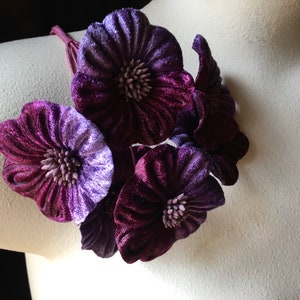 Plum Flowers Velvet Flowers Yoyo Millinery for Hats, Bridal, Boutonnieres, Fascinators, Headbands MF 97