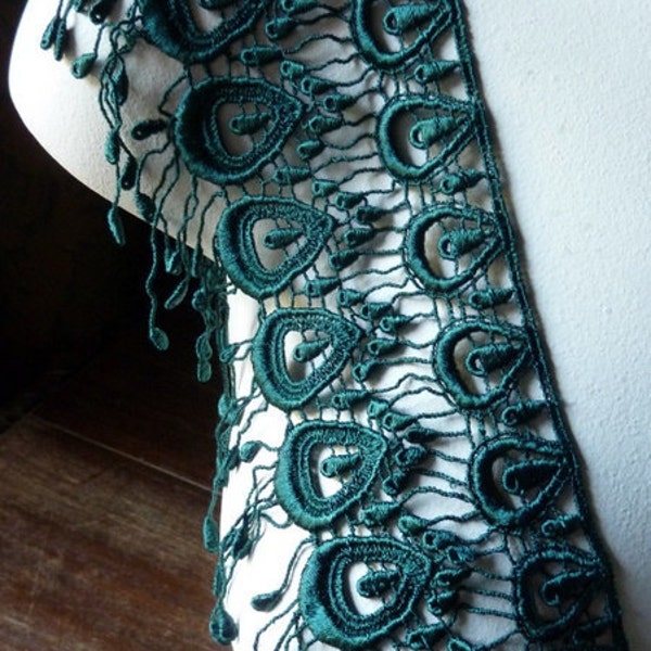 Esmeralda verde encaje de Venecia DesignTrim de pavo real para prendas de vestir, joyas, trajes, sombreros